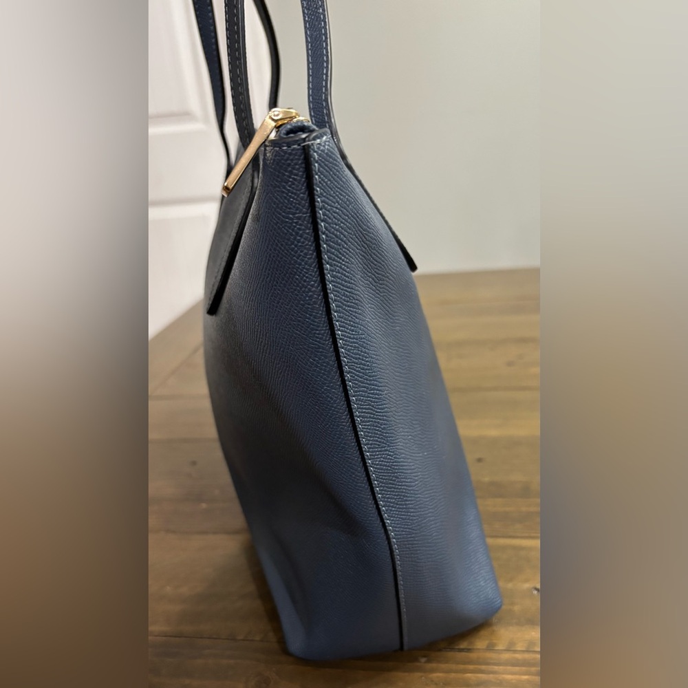 Coach Zip Top Tote in Denim Blue Cross Grain Leather w/ COA - Picture 4 of 9